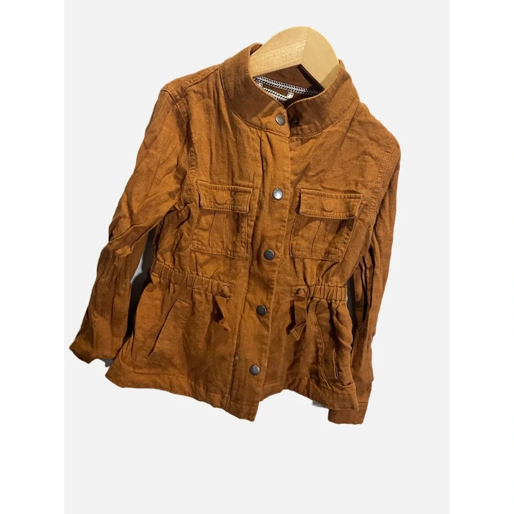 Old Navy Utility‎ Jacket Kids XS (5) Brown Snap Front Cinched Waist Field Coat